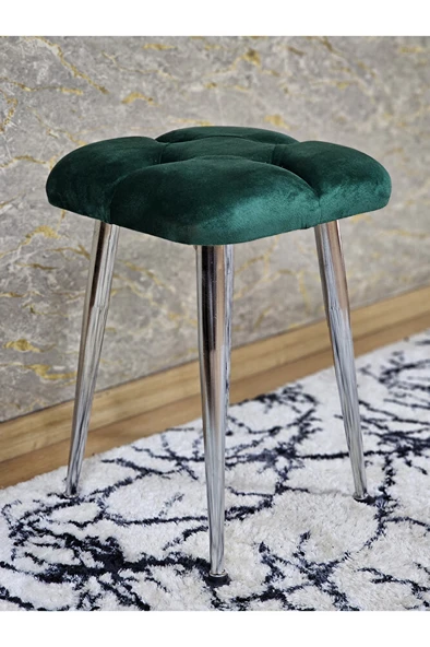 Kare Krom Kaplama Konik Ayaklı Tabure - Oturak - Bar Taburesi - Ayaklı Tabure Yeşil Renk 48 x 33 Boyut/Ebat ürün görseli