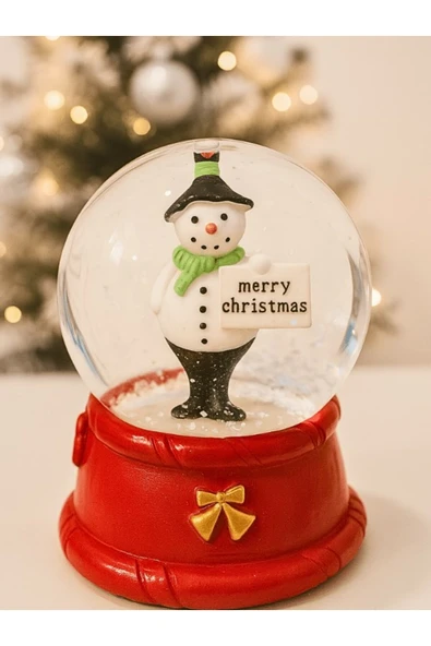 Yeni Yılın En Güzel Hediyesi Yılbaşı Kardan Adam Merry Christmas Figürlü Led Işıklı 9 cm Kar Küresi - Resim 3