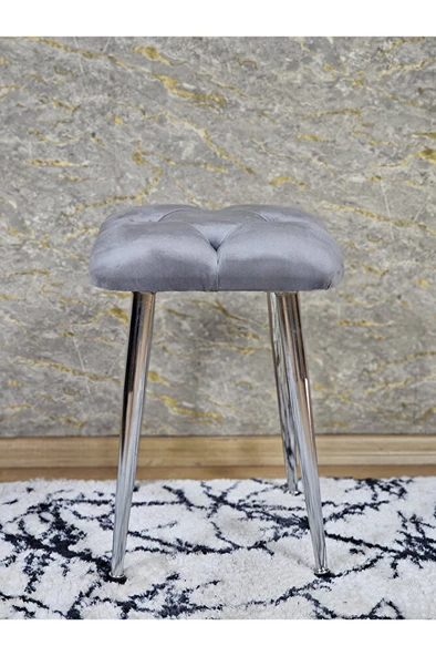 Kare Krom Kaplama Konik Ayaklı Tabure - Oturak - Bar Taburesi - Ayaklı Tabure Gri Renk 48 x 33 Boyut/Ebat - 3