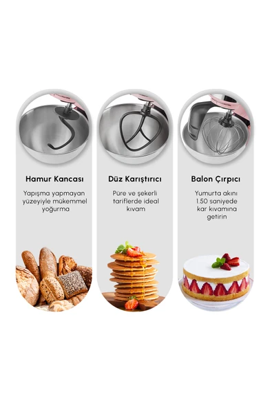 Karaca Mastermaid Chef Pro Çift Kollu Hamur Yoğurma Makinesi Fushia Love 1750W 5L - Resim 6
