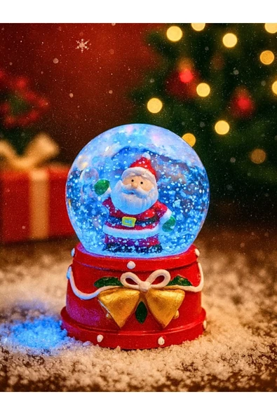Yeni Yılın En Güzel Hediyesi Dekoratif 2026 Yılbaşı Noel Baba Figürlü Led Işıklı 9 cm Kar Küresi - Resim 2