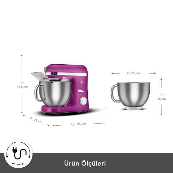 Karaca Mastermaid Chef Pro Çift Kollu Hamur Yoğurma Makinesi Fushia Love 1750W 5L - Resim 10