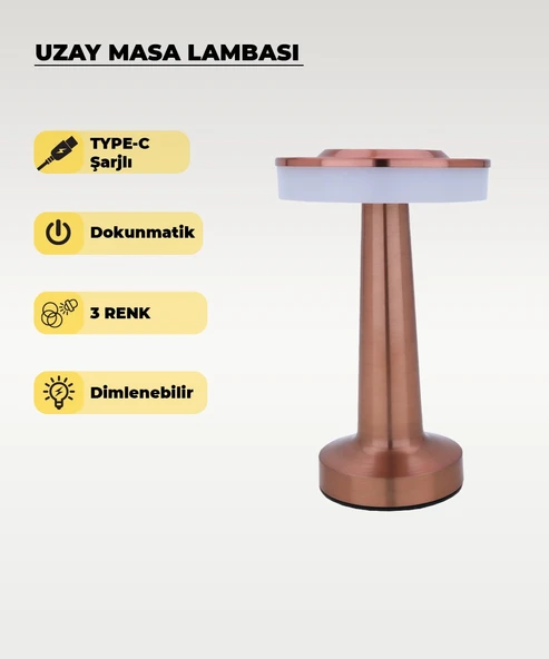 Rose Uzay Masa Lambası - Dokunmatik - 3 Renk Işık ürün görseli