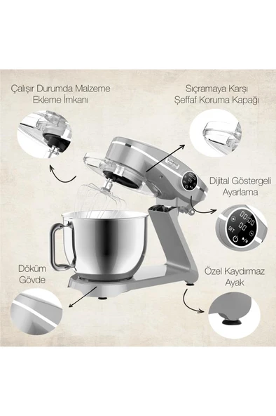 NeoCast Dijital Döküm Stand Mikser 6 L-Gümüş - Resim 6