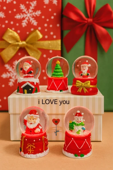 Yeni Yılın En Güzel Hediyesi Yılbaşı 5 Adet Led Işıklı 6,5 cm Noel Yeni Yıl Hediyesi Kar Küresi Seti - 1