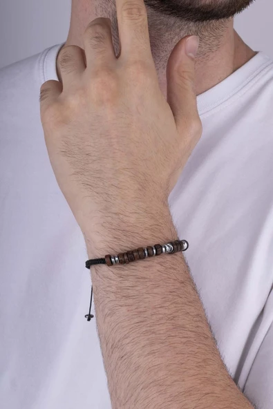 Gümüş PazarımHematit Ceviz Ağacı Doğal Taş Erkek Bileklik - 3