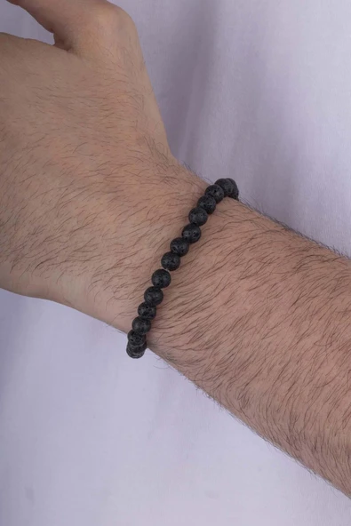 Gümüş Pazarım Siyah Lav Taşı Erkek Doğal Taş Bileklik - 2