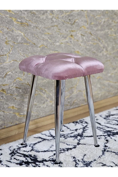 Kare Krom Kaplama Konik Ayaklı Tabure - Oturak - Bar Taburesi - Ayaklı Tabure Pembe Renk 48 x 33 Boyut/Ebat ürün görseli 1