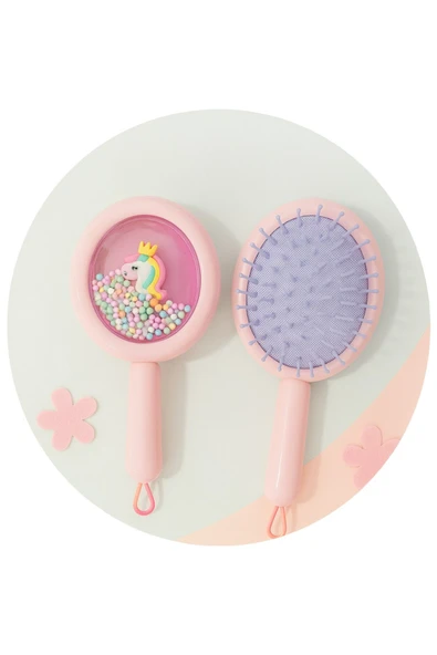 1 Adet Unicorn Figürlü Renkli Boncuklu Çocuk Saç Tarağı Fırçası ve 1 Adet Tırnak Makası Seti Pratik - 5