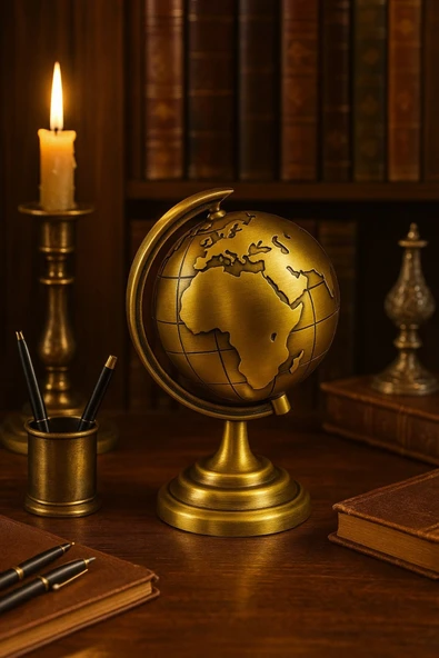 Ofisinize Masaüstü Dekoratif 3’lü Ofis Masa Seti Metal Dünya Küresi Manyetik Kum Saati Pirinç Terazi - Resim 6