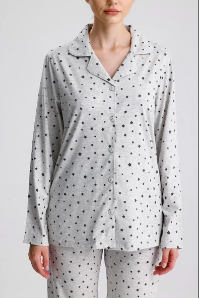 YILDIZ DESEN PAMUK KADIN PİJAMA TAKIM - Resim 3