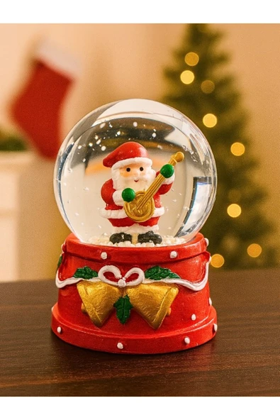Yeni Yılın En Güzel Hediyesi 2026 Yılbaşı Gitar Çalan Noel Baba Temalı Led Işıklı 9 cm Kar Küresi