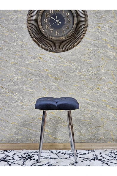 Kare Krom Kaplama Konik Ayaklı Tabure - Oturak - Bar Taburesi - Ayaklı Tabure Füme Renk 48 x 33 Boyut/Ebat - Resim 2