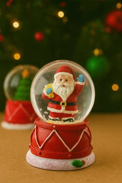 Yeni Yılın En Güzel Hediyesi Dekoratif Yılbaşı Led Işıklı 6,5 cm Noel Baba Figürlü Kar Küresi Hediye - 4