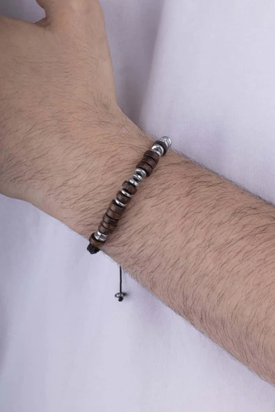 Gümüş PazarımHematit Ceviz Ağacı Doğal Taş Erkek Bileklik - 2