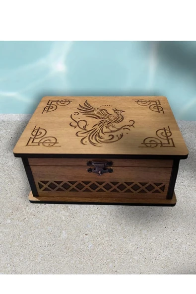 Tarot Kutusu Sunak Run Taşları Kutusu El İşi Anka Kuşu Ahşap - Resim 3
