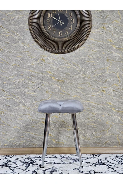 Kare Krom Kaplama Konik Ayaklı Tabure - Oturak - Bar Taburesi - Ayaklı Tabure Gri Renk 48 x 33 Boyut/Ebat - 2