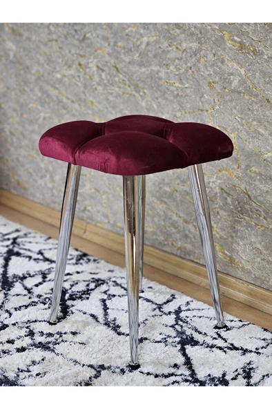 Kare Krom Kaplama Konik Ayaklı Tabure - Oturak - Bar Taburesi - Ayaklı Tabure Bordo Renk 48 x 33 Boyut/Ebat - 4