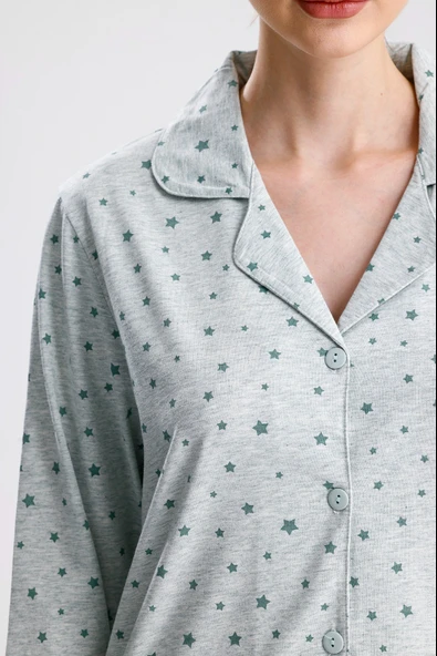 YILDIZ DESEN PAMUK KADIN PİJAMA TAKIM - Resim 12