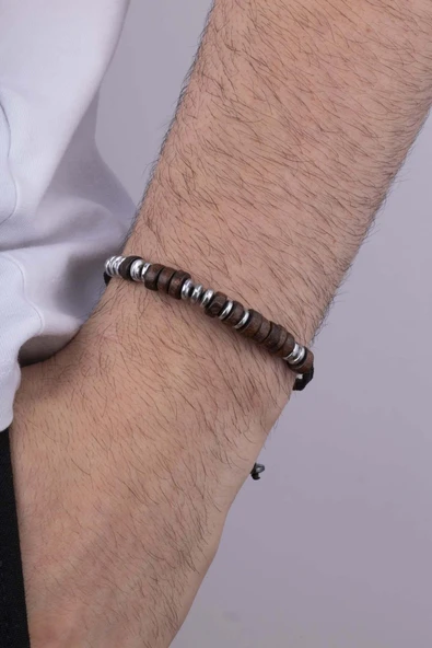 Gümüş PazarımHematit Ceviz Ağacı Doğal Taş Erkek Bileklik