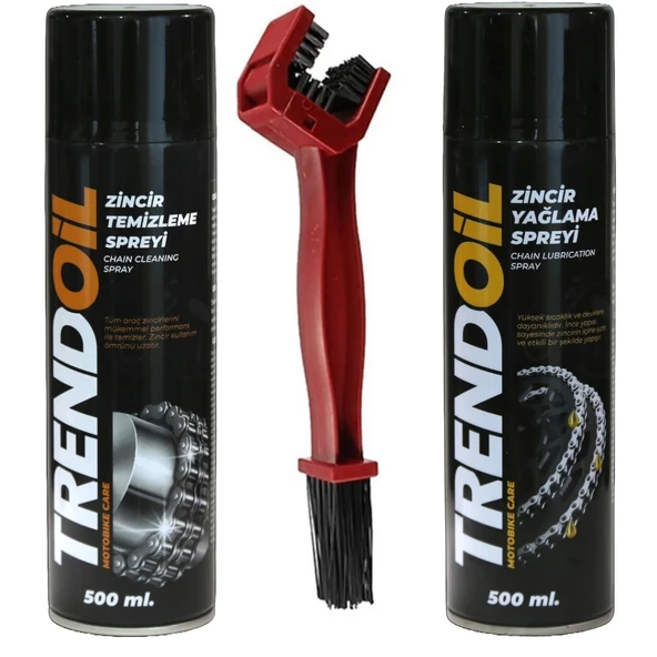 TRENDOİL MOTOSİKLET ZİNCİR TEMİZLEME SPREYİ +ZİNCİR YAĞLAYICI SPREYİ 500'er ML+ZİNCİR TEMİZLEME FIRÇASI ürün görseli