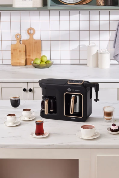 Karaca Hatır Plus Barista Steel 6 in 1 Konuşan Latte Cappuccino ve Közde Türk Kahve Makinesi Mineral Gold - 1