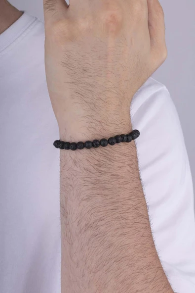 Gümüş Pazarım Siyah Lav Taşı Erkek Doğal Taş Bileklik - 3