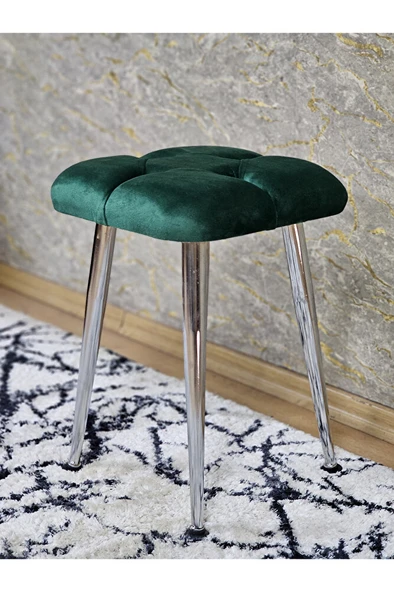 Kare Krom Kaplama Konik Ayaklı Tabure - Oturak - Bar Taburesi - Ayaklı Tabure Yeşil Renk 48 x 33 Boyut/Ebat - Resim 4
