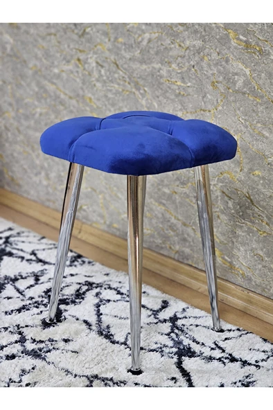 Kare Krom Kaplama Konik Ayaklı Tabure - Oturak - Bar Taburesi - Ayaklı Tabure Mavi Renk 48 x 33 Boyut/Ebat - 4