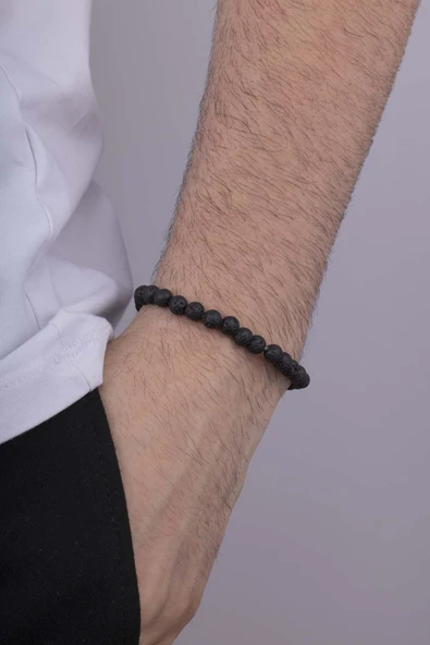 Gümüş Pazarım Siyah Lav Taşı Erkek Doğal Taş Bileklik