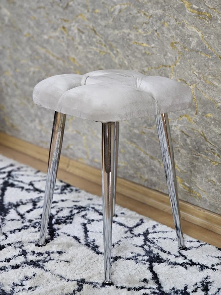 Kare Krom Kaplama Konik Ayaklı Tabure - Oturak - Bar Taburesi - Ayaklı Tabure Krem Renk 48 x 33 Boyut/Ebat - Resim 4