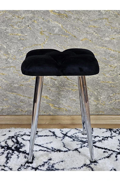 Kare Krom Kaplama Konik Ayaklı Tabure - Oturak - Bar Taburesi - Ayaklı Tabure Siyah Renk 48 x 33 Boyut/Ebat - Resim 3