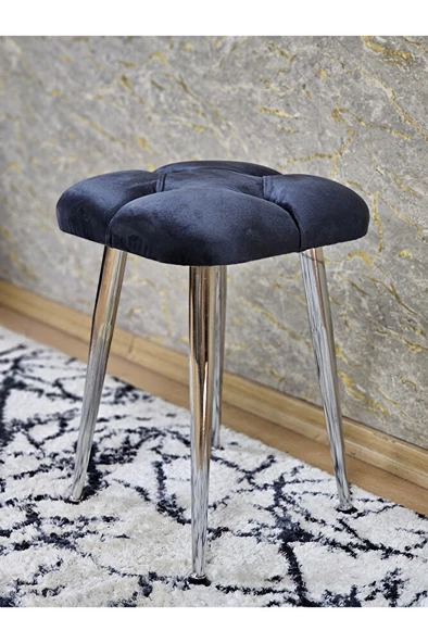 Kare Krom Kaplama Konik Ayaklı Tabure - Oturak - Bar Taburesi - Ayaklı Tabure Füme Renk 48 x 33 Boyut/Ebat - Resim 4