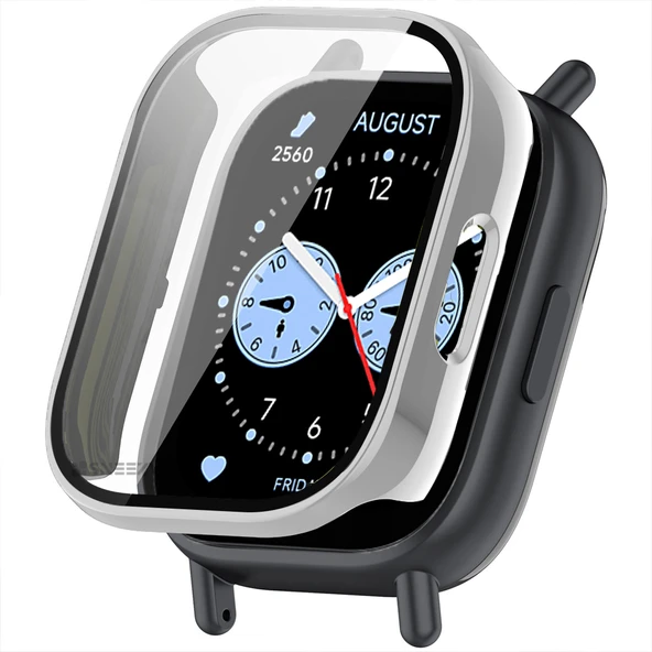 Redmi Watch 5 Lite Kasa Uyumlu Kılıf Sert PC Kasa ve Ekran Koruyucu Kılıf  Gümüş ürün görseli