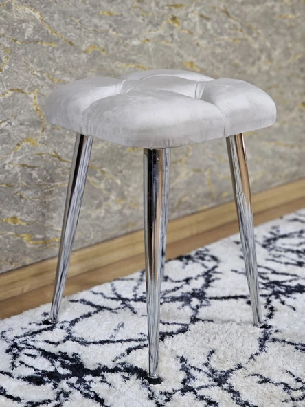 Kare Krom Kaplama Konik Ayaklı Tabure - Oturak - Bar Taburesi - Ayaklı Tabure Krem Renk 48 x 33 Boyut/Ebat ürün görseli