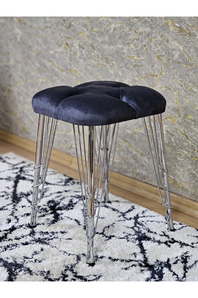 Kare Krom Kaplama Telli Ayaklı Tabure - Oturak - Bar Taburesi - Ayaklı Tabure Füme Renk 48 x 33 Boyut/Ebat - Resim 4