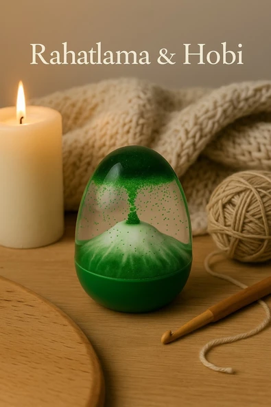 Ofisinize Masaüstü Dekorasyonu Yeşil Kum Saati Volkan Patlaması Efekti Ev Ofis Masa Üstü Hediyelik - 3