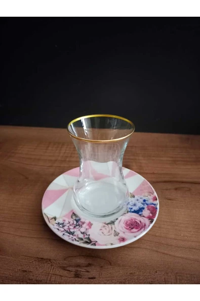 Lüks 6 lı Çay Takımı Gül Desenli - 6