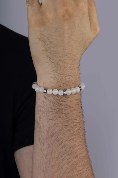 Gümüş Pazarım Tibet Akik Taşı Damarlı Erkek Doğal Taş Bileklik - Resim 3