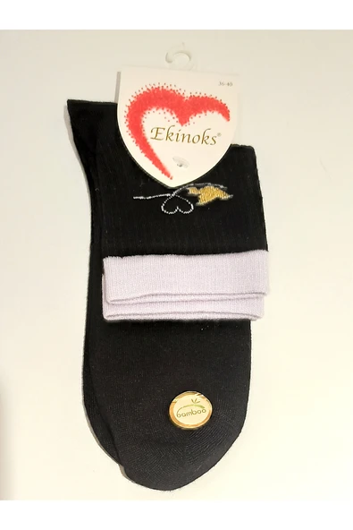 Monalisa Home Bambu Siyah Lila Renk 36-40 Soket Kadın Çorap ürün görseli 1