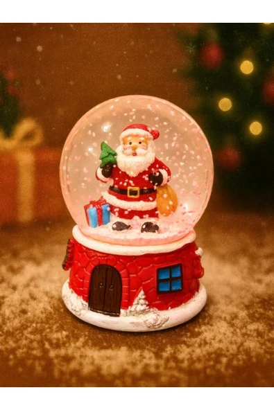 2026 Yılbaşı Yeni Yılın En Güzel Hediyesi Noel Baba Hediye Torbası Temalı Led Işıklı 9 cm Kar Küresi - Resim 2