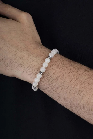 Gümüş Pazarım Tibet Akik Taşı Damarlı Erkek Doğal Taş Bileklik ürün görseli 1