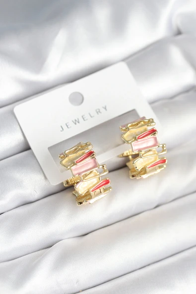 Mineli Karışık Renkli Gold Pirinç Kadın Küpe ürün görseli