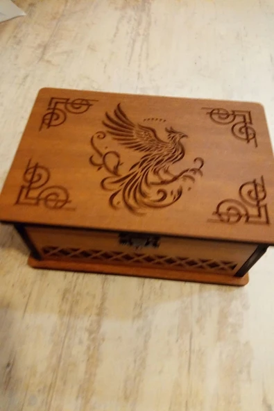 Tarot Kutusu Sunak Run Taşları Kutusu El İşi Anka Kuşu Ahşap - Resim 6