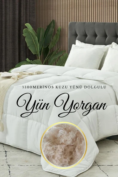 Çift Kişilik Merinos Kuzu Yünü Yorgan (%100 SAF MERİNOS KUZU YÜNÜ) 195 X 215 Cm Ebat, 3000 gram - 1