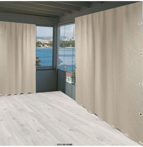 CEYLAN Home Balkon Perdesi Brandası Kuş Gözü Seçenekli Düz Krem - Resim 2