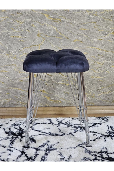 Kare Krom Kaplama Telli Ayaklı Tabure - Oturak - Bar Taburesi - Ayaklı Tabure Füme Renk 48 x 33 Boyut/Ebat - Resim 3