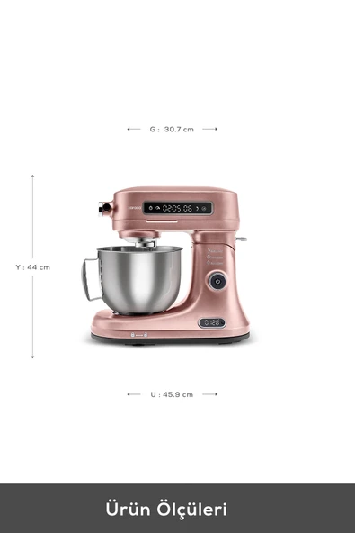 Karaca Pro Artisan Tartılı Dijital Ekran Zaman Ayarlı Döküm Hamur Yoğurma Makinesi Rosegold 1600W 5L - Resim 3