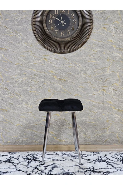 Kare Krom Kaplama Konik Ayaklı Tabure - Oturak - Bar Taburesi - Ayaklı Tabure Siyah Renk 48 x 33 Boyut/Ebat - Resim 2