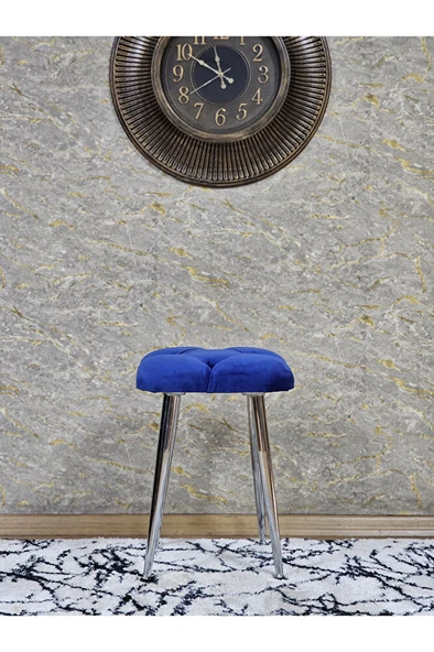 Kare Krom Kaplama Konik Ayaklı Tabure - Oturak - Bar Taburesi - Ayaklı Tabure Mavi Renk 48 x 33 Boyut/Ebat - 2